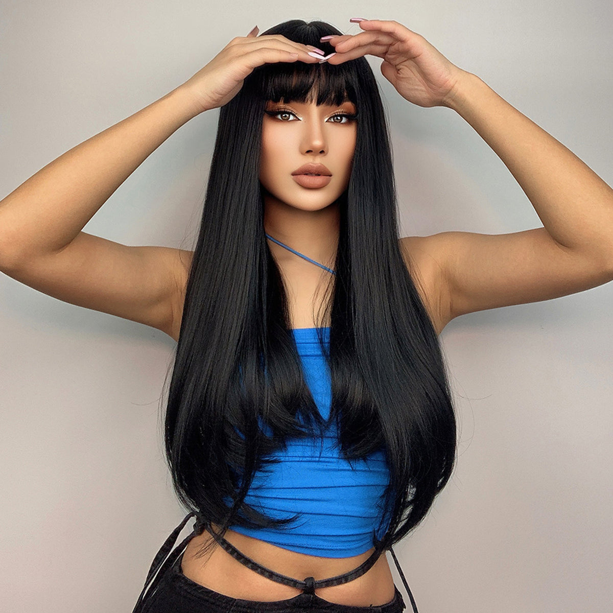【Luna 61】 Long Straight Wigs with Bangs 24 Inches LC257-1