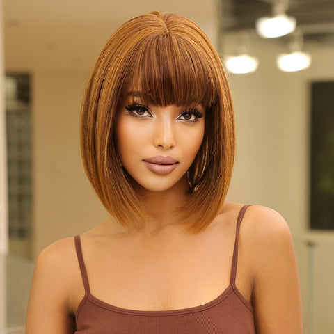 【Ellie 3】BUY 3 wigs pay 2 wigs 14 Inch short straight bobo wigs blonde wigs with bangs wigs for women LC2071-2