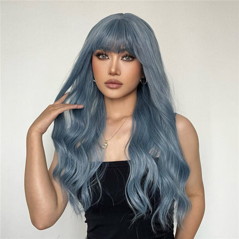 【Peachy 65】Haircube Long Blue Wavy Synthetic Wigs With Bangs LC194-1