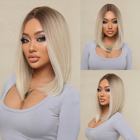 【YW99】lace front 14 Inch short straight bobo lace front wigs black ombre blonde wigs