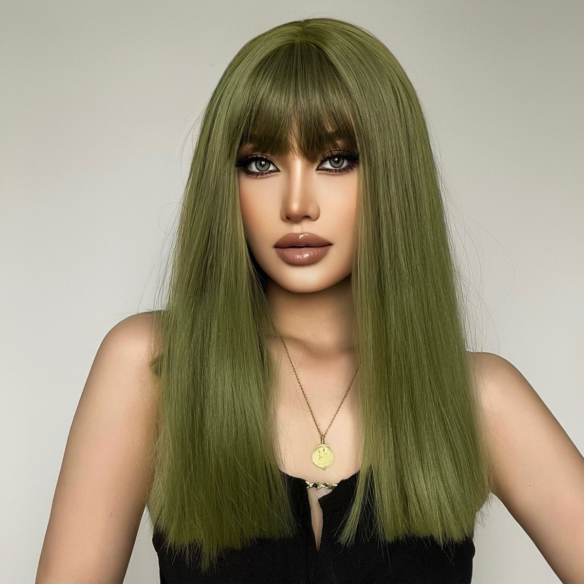 【Peachy 53】 Long Cyan Green Straight Synthetic Wig LC6043-1