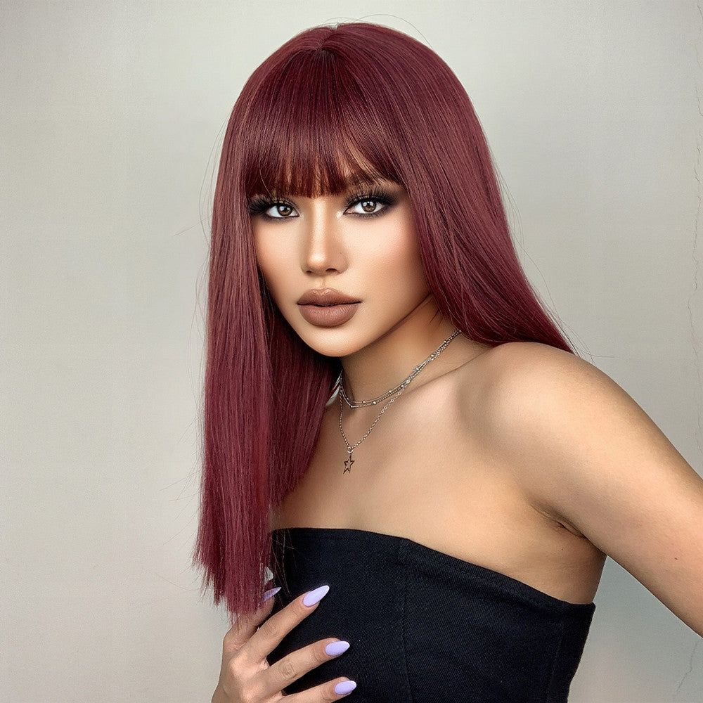 【Melody Picked】Haircube Short Wine Red Straight Wig with Bang Synthetic Heat  LC477
