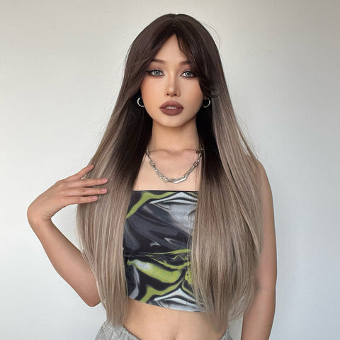【Ellie 27】BUY 3 wigs pay 2 wigs 26 inch Long straight brown ombre blonde wigs with bangs wigs LC267
