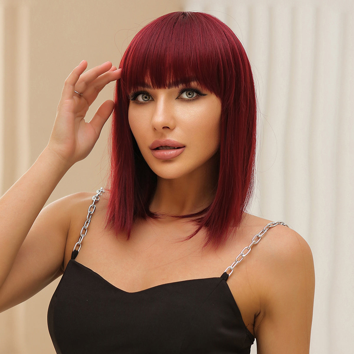 【Melody Picked】Short Wine Red Straight Bob Wig with Bang  WL1035-1