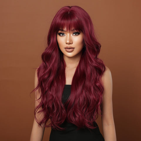 【Ellie 36】BUY 3 wigs pay 2 wigs 26inches wine red Long Burgundy curly wig LC2074-1