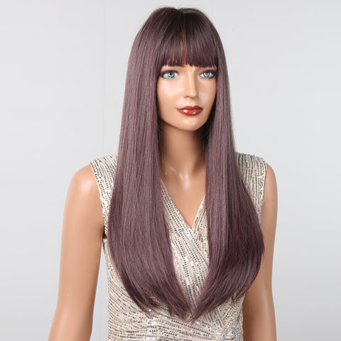 【Ellie 30】BUY 3 wigs pay 2 wigs 26 Inches Long Brown Wigs with Bangs Synthetic Wigs  LC2096-4