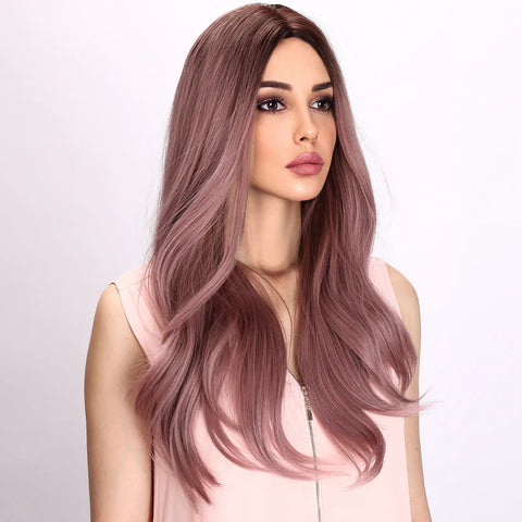 【WAVES】26 inch Long Purple Straight Wig with Bang Heat Resistant Synthetic Wig  LC8041
