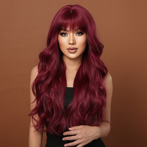 【Ellie 36】BUY 3 wigs pay 2 wigs 26inches wine red Long Burgundy curly wig LC2074-1