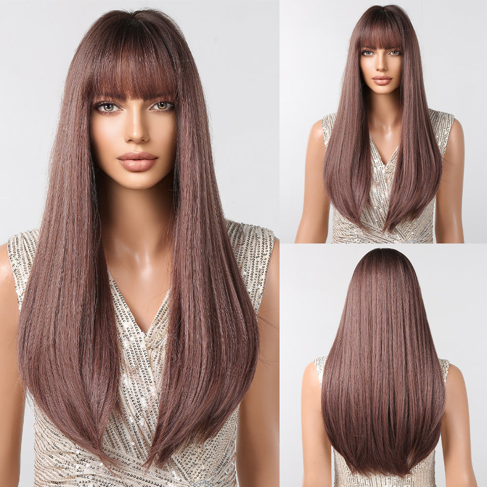 🔥NEW ARRIVAL!!!🔥【YW39】28 Inch long straight wigs purple and brown  wigs with bangs wigs LC2096-3