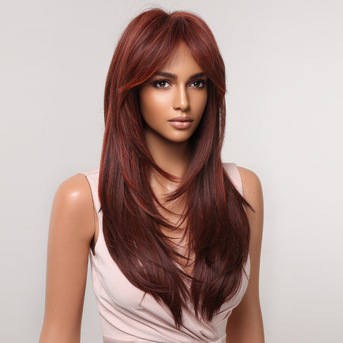 NEW ARRIVAL!!!【Gaby 21】. 🔥BUY 3 WIG PAY 2 WIG🔥 long red straight wigs with bangs wigs for women LC2068-3