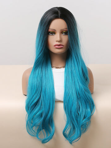 🔥NEW ARRIVAL!!!🔥【YW35】28 inches ombre blue middle part sexy body wave long wigs for women party cosplay