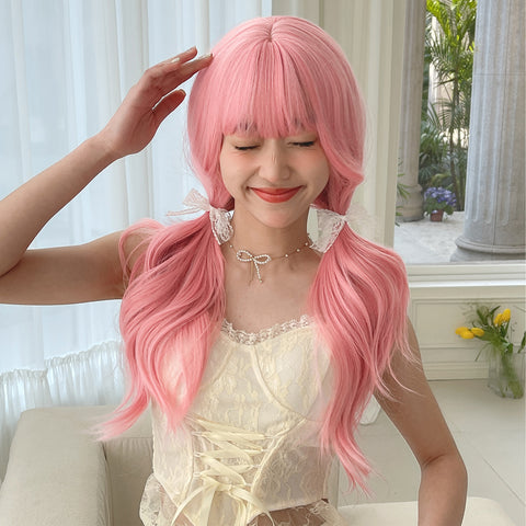 【Melody Picked】Long Pink Wavy Curly Wig  24 Inch  WL1038-1
