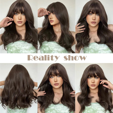 【WAVES】20 inch Long Ombre Brown Wavy Curly Wig with Bang  LC8012-1