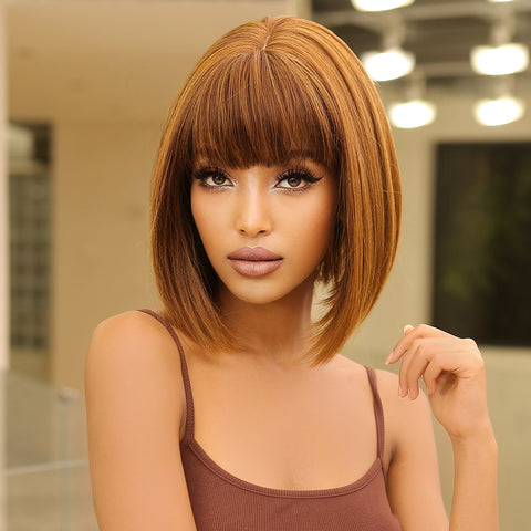 【Ellie 3】BUY 3 wigs pay 2 wigs 14 Inch short straight bobo wigs blonde wigs with bangs wigs for women LC2071-2
