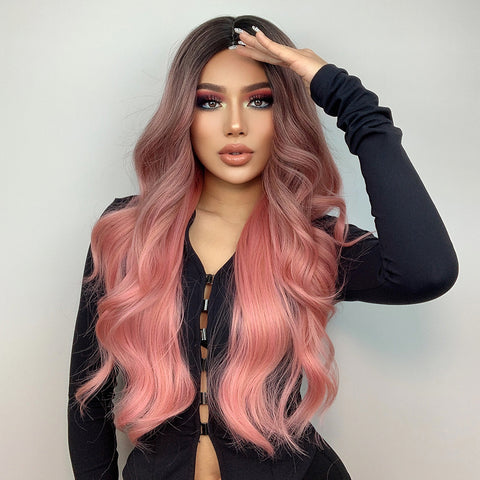 【Melody Picked】Haircube Long Ombre Pink Wavy Synthetic wigs LC313-1