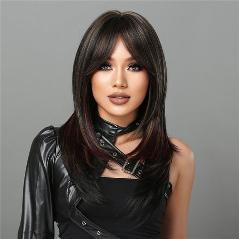 【Ellie 16】BUY 3 wigs pay 2 wigs 22 Inch-long black straight wigs with bangs wigs for women LC2068-1