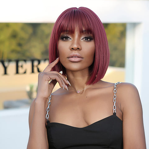 【Gaby 18】🔥BUY 3 WIG PAY 2 WIG🔥 Short Red Straight Synthetic Wig with Bang Natural Fanshion LC2071-1