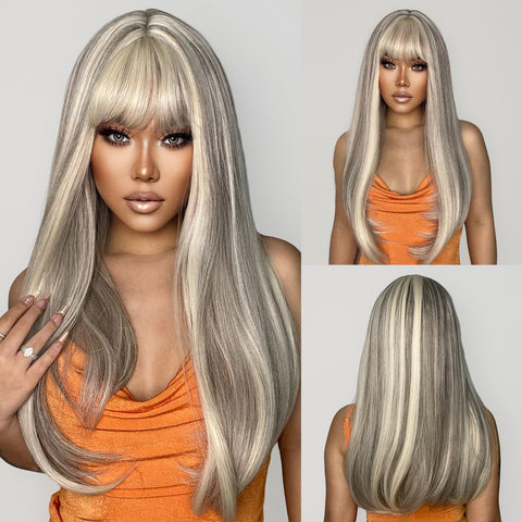 【Luna 46】Long Straight Ivory Blonde Wigs Synthetic Fiber Wigs   LC169-6