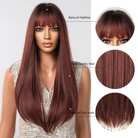 NEW ARRVIAL!!!【Gaby 52】🔥BUY 3 WIG PAY 2 WIG🔥 28 inch Long straight wigs red Wigs with bangs wigs LC2096-2