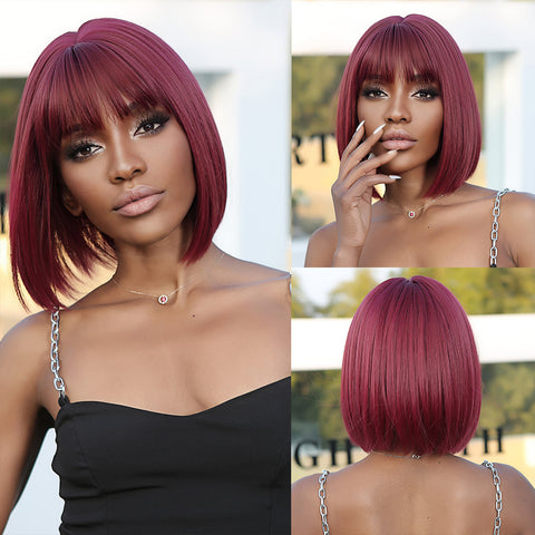 【YW45】14 Inch short straight bobo wigs red wigs with bangs wigs for women LC2071-1