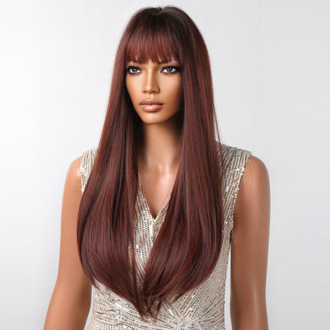 NEW ARRVIAL!!!【Gaby 52】🔥BUY 3 WIG PAY 2 WIG🔥 28 inch Long straight wigs red Wigs with bangs wigs LC2096-2