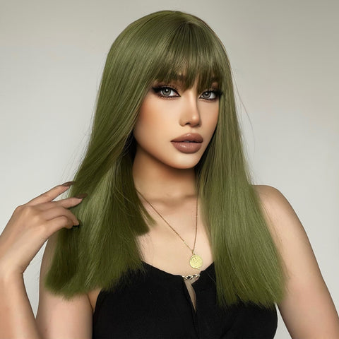 【Peachy 53】 Long Cyan Green Straight Synthetic Wig LC6043-1