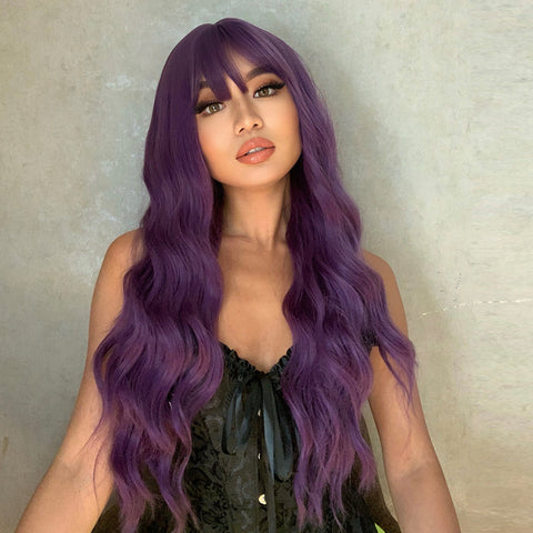 🔥NEW ARRIVAL!!!🔥【YW35】Haircube Long Purple Wavy Synthetic Wigs with Bangs LC6052-1