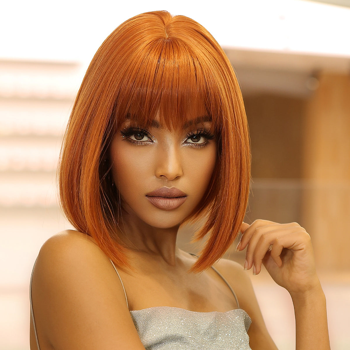 【Ellie 4】BUY 3 wigs pay 2 wigs 14 Inch short straight bobo wigs orange wigs with bangs wigs for women LC2071-3
