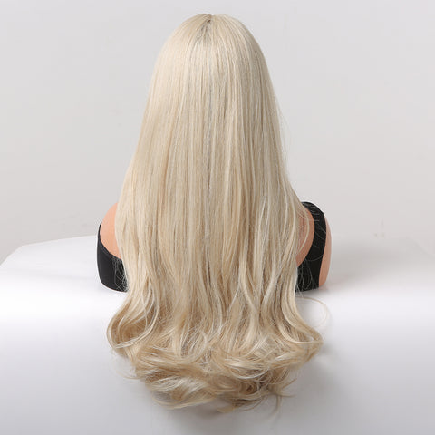 【Ellie 19】BUY 3 wigs pay 2 wigs 24 Inch Long Platinum Wavy Wig With Bangs Synthetic Heat Resistant Wig LC5038-1