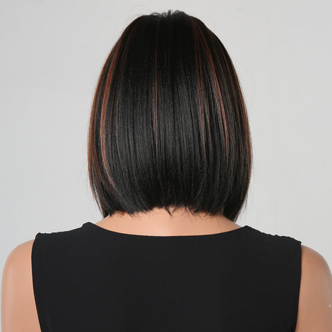 【Luna 63】 Black highlight red Short Straight Bob wigs With Bangs for Women LC2080-1