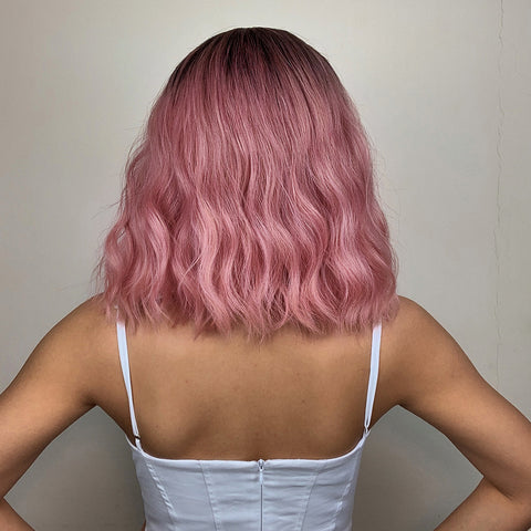 【WAVES】12 inch Short Ombre Pink Wavy Curly Bob Wig 14 Inch  LC032-1