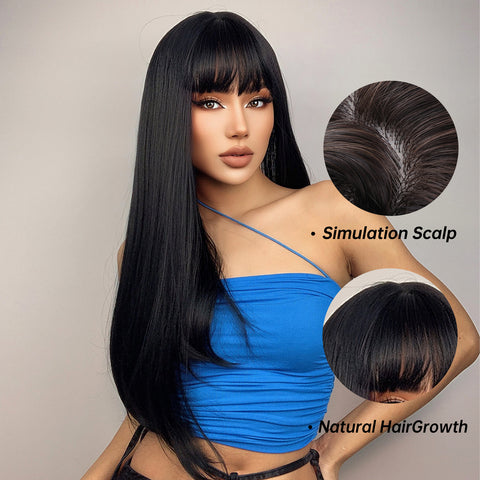 【Luna 61】 Long Straight Wigs with Bangs 24 Inches LC257-1