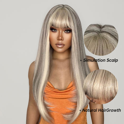 NEW ARRIVAL!!!【Gaby 44】🔥BUY 3 WIG PAY 2 WIG🔥 Long Straight Ivory Blonde Wigs Synthetic Fiber Wigs   LC169-6