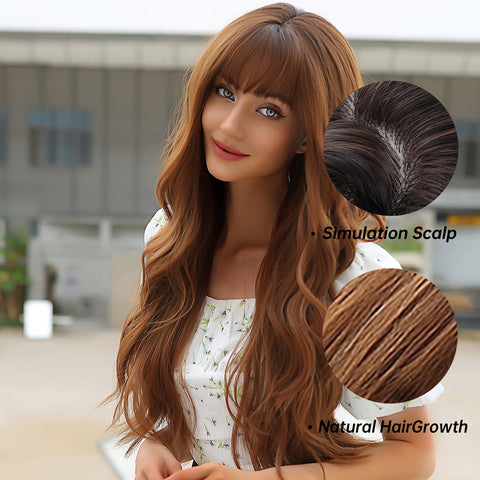 【WAVES】28 inch Long Orange Brown Slight Wavy Curly Wig 28 Inch WL1068-1