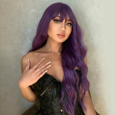 🔥NEW ARRIVAL!!!🔥【YW35】Haircube Long Purple Wavy Synthetic Wigs with Bangs LC6052-1