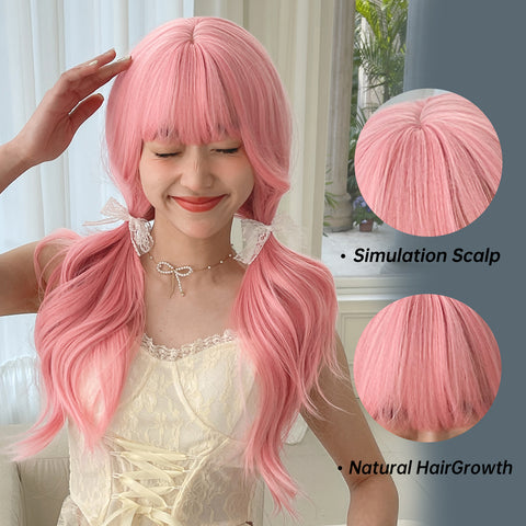【Melody Picked】Long Pink Wavy Curly Wig  24 Inch  WL1038-1