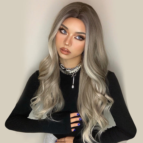 【WAVES】26 inch Platinum Highlight Long Wavy Curly Wig  26 Inch   LC5118