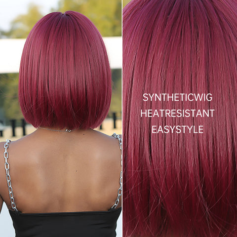 【YW45】14 Inch short straight bobo wigs red wigs with bangs wigs for women LC2071-1