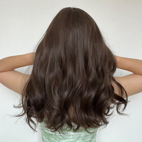 【WAVES】20 inch Long Ombre Brown Wavy Curly Wig with Bang  LC8012-1