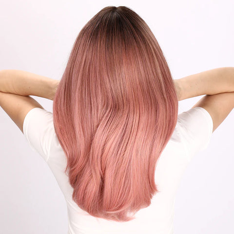 【WAVES】22 Inch Ombre Pink Short Wig with Middle Part Bang  LC8055