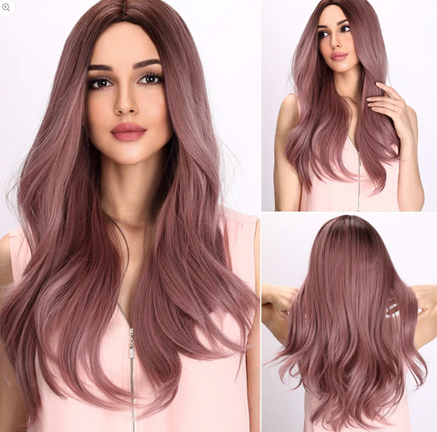 【WAVES】26 inch Long Purple Straight Wig with Bang Heat Resistant Synthetic Wig  LC8041