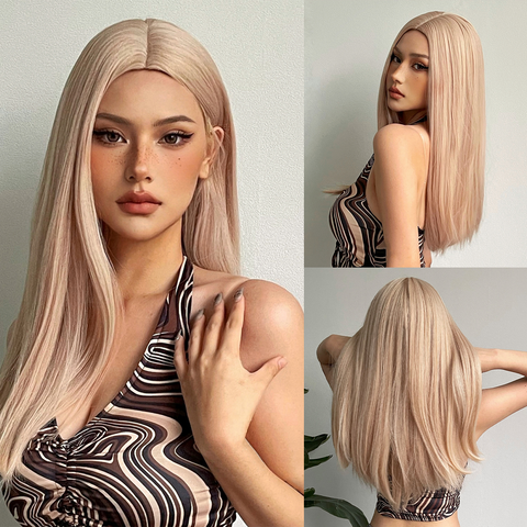 【Melody Picked】 Long straight blonde hair with inner button fashion wig WL1001-1