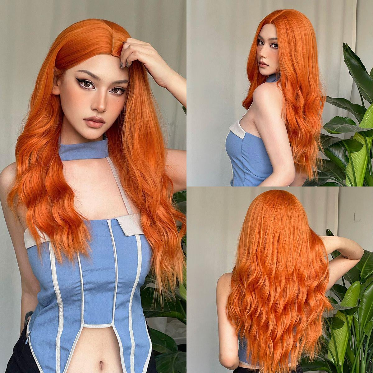 【Luna 45】 Long Curly Orange Wig with Bangs 26 Inch   WL1099-1