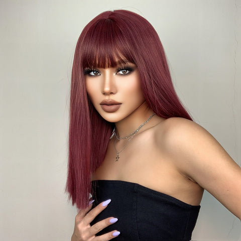 【Luna 6】 Haircube Short Wine Red Straight Wig with Bang Synthetic Heat  LC477