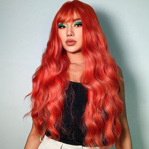 M41 Long curly wigs red with bangs wigs for women for daily life LC6053-1