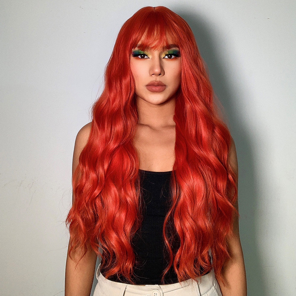 M41 Long curly wigs red with bangs wigs for women for daily life LC6053-1
