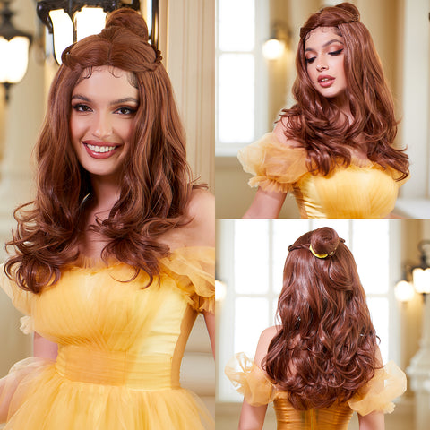 Haircube 24 Inch A Cinderella Story Cinderella Brown Wavy Long Wig  Heat Resistant Synthetic Wig for Women Natural Fashion Party Diy Cosplay RP018-1