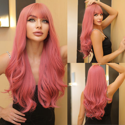 T34 pink curly wigs with bangs wigs for Women WL1020-1