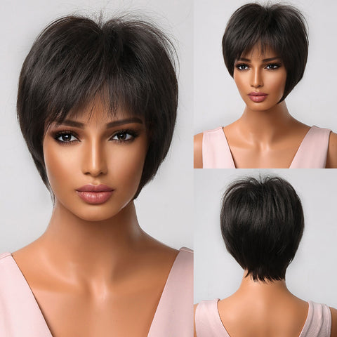 Haircube 10 Inch Black Pixie Cut Wig Synthetic Heat Resistant Synthetic Wig  Natural Comfortable for Woman Party Date Daily LC2020-1