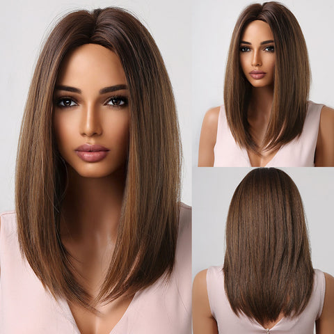 Haircube 16 Inch Short Brown Bob Wig Heat Resistant Synthetic Wig  Natural Comfortable for Woman Party Daily DIY LC2022-1